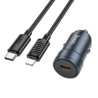 Автомобильное зарядное устройство HOCO Z57 Glorious, 1xUSB-C с Кабелем Type-C - Lightning, 30W, серый металлик фото