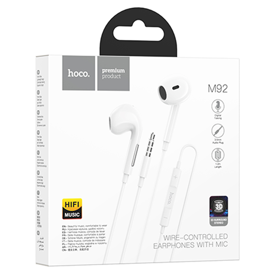 Проводные наушники HOCO M92 Plumelet, Jack 3.5mm, 1.2 м, белый фото