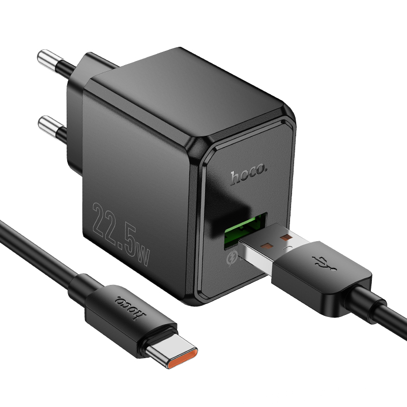 Сетевое зарядное устройство HOCO CS17A Wish 1xUSB с Кабелем USB - Type-C, 2.4A, 22.5W, черный фото