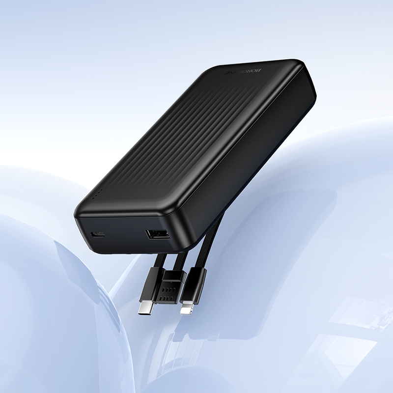 Портативный аккумулятор BOROFONE BJ79A Clever, встроенный кабель Lightning + Type-C, 20000 мА⋅ч, черный фото