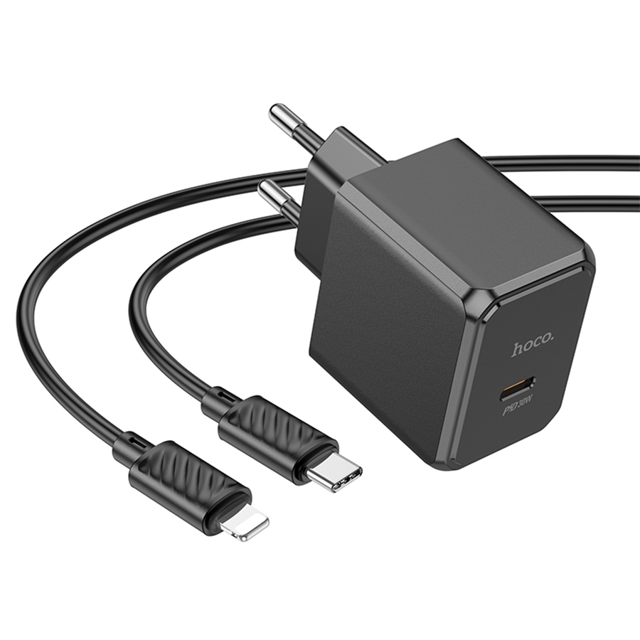 Сетевое зарядное устройство HOCO CS15A Ocean 1xUSB-C с Кабелем Type-C - Lightning, 30W, черный фото