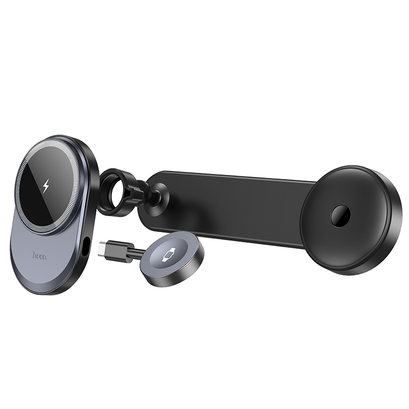 Автомобильный держатель HOCO HW28 Excelso, магнитный с беспроводной зарядкой, 15W, на приборную панель, черный+серый фото