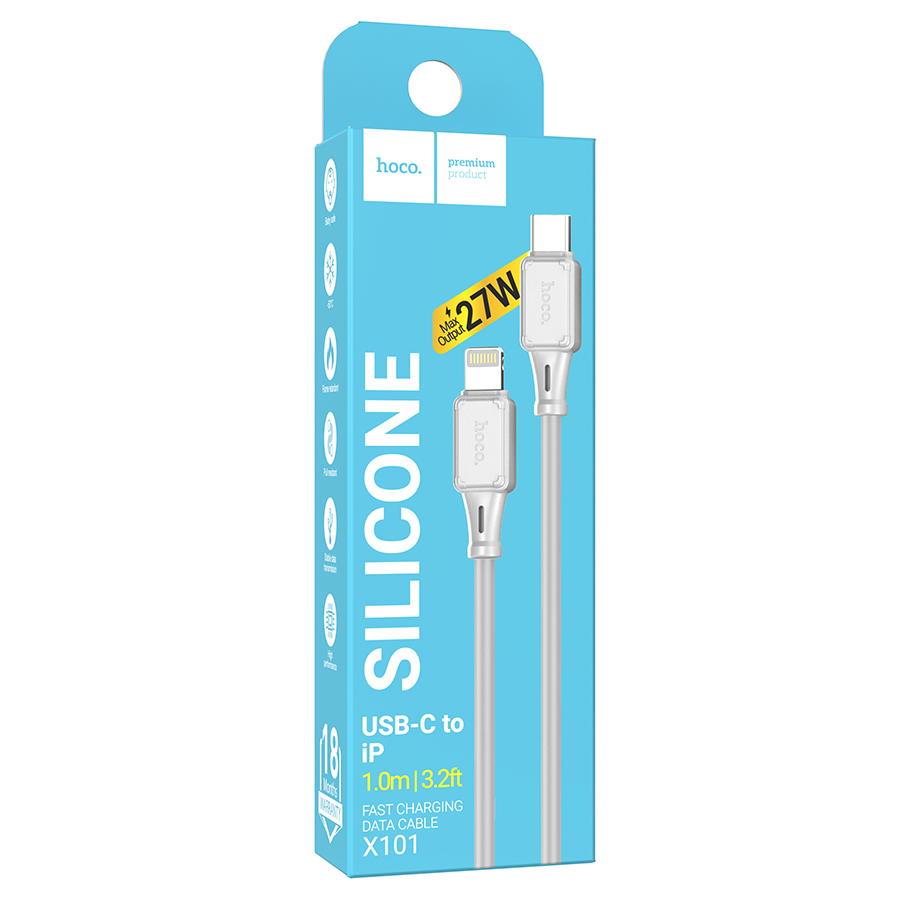 Кабель USB-C HOCO X101 Assistant Type-C - Lightning, 27W, 1 м, серый фото