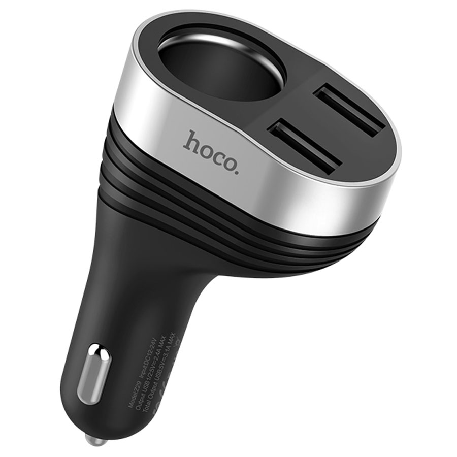 Автомобильное зарядное устройство HOCO Z29 Regal, 2xUSB + прикуриватель, 3.1A, 96W, черный фото