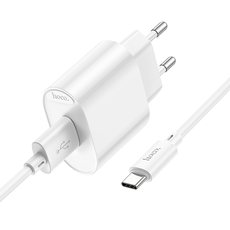Сетевое зарядное устройство HOCO C109A Fighter 1xUSB с Кабелем USB - Type-C, 2.1A, 10.5W, белый фото
