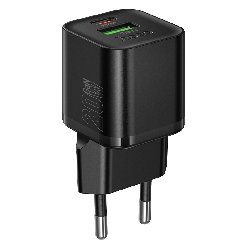 Сетевое зарядное устройство HOCO N65 Ingenious 1xUSB + 1xUSB-C, 3A, 20W, черный фото