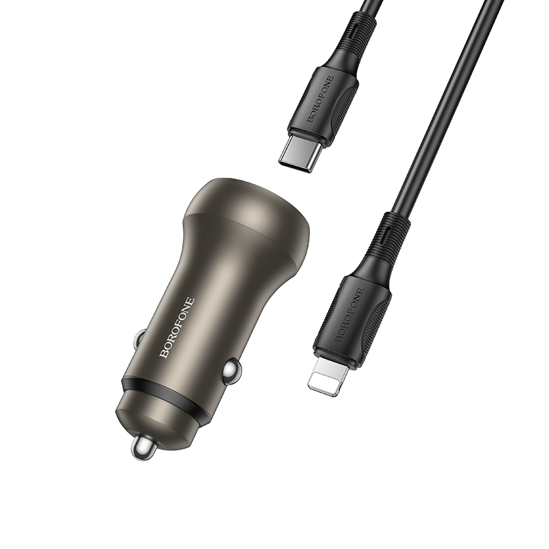 Автомобильное зарядное устройство BOROFONE BZ32B Fresh, 1xUSB + 1xUSB-C с Кабелем Type-C - Lightning, 48W, золотой фото