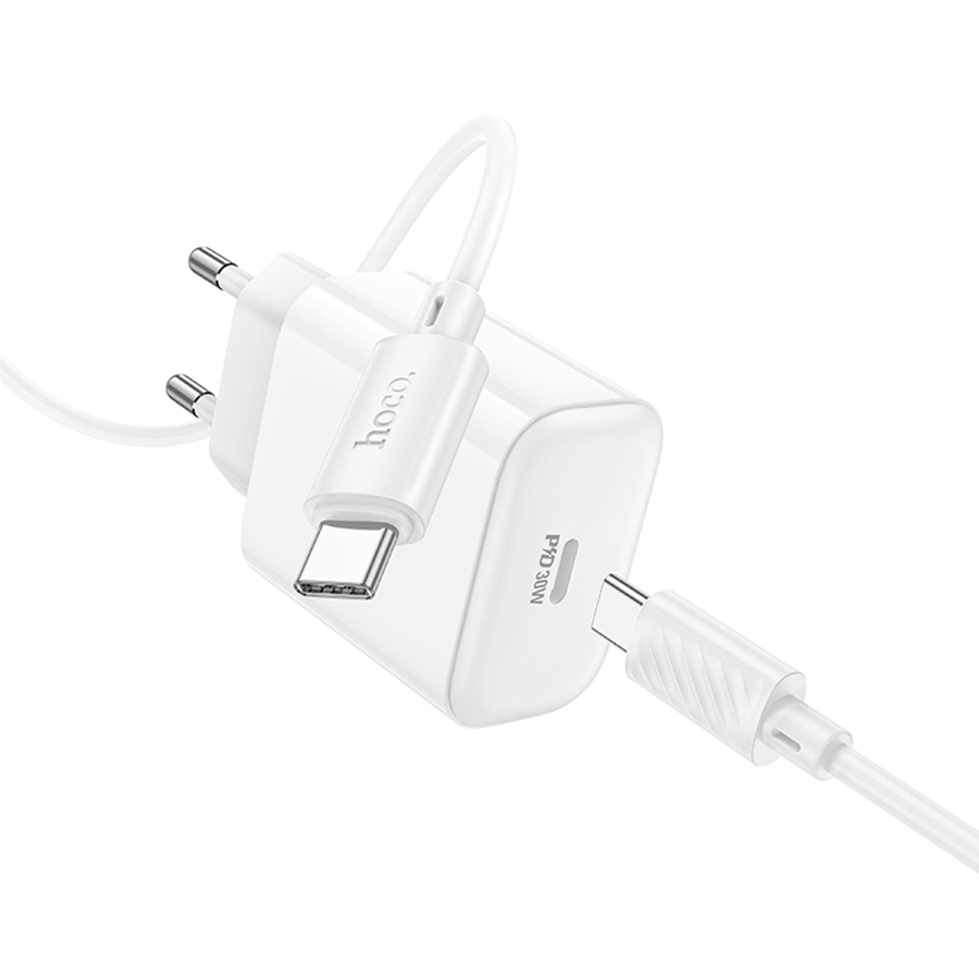 Сетевое зарядное устройство HOCO C76A Pro Majestic 1xUSB-C с Кабелем Type-C - Type-C, 30W, белый фото