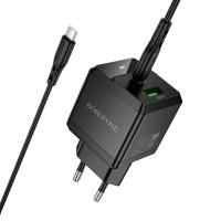 Сетевое зарядное устройство BOROFONE BN19 Intenso 1xUSB + 1xUSB-C с Кабелем Type-C - Type-C, 3A, 20W, черный фото