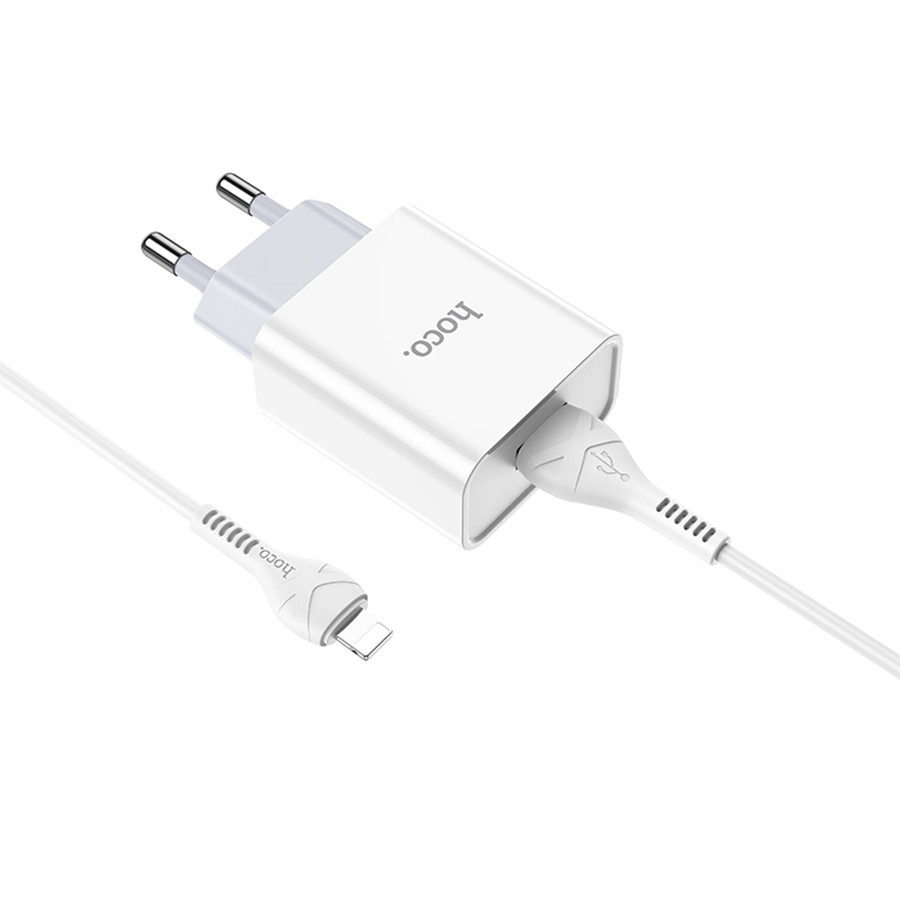 Сетевое зарядное устройство HOCO C81A Asombroso single 1xUSB с Кабелем USB - Lightning, 2.1A, 10W, белый фото