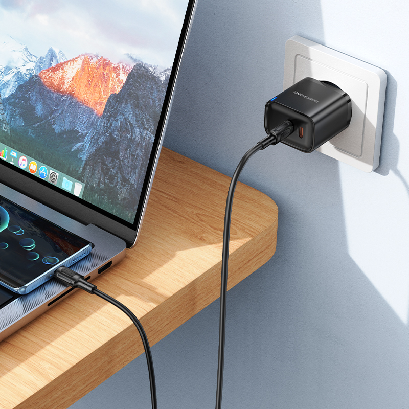 Сетевое зарядное устройство BOROFONE BA85A Flare star 2xUSB-C с Кабелем Type-C - Type-C, 35W, черный фото