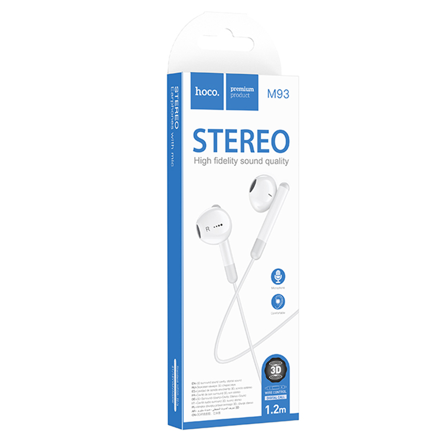 Проводные наушники HOCO M93 Wire control, Jack 3.5mm, 1.2 м, белый фото