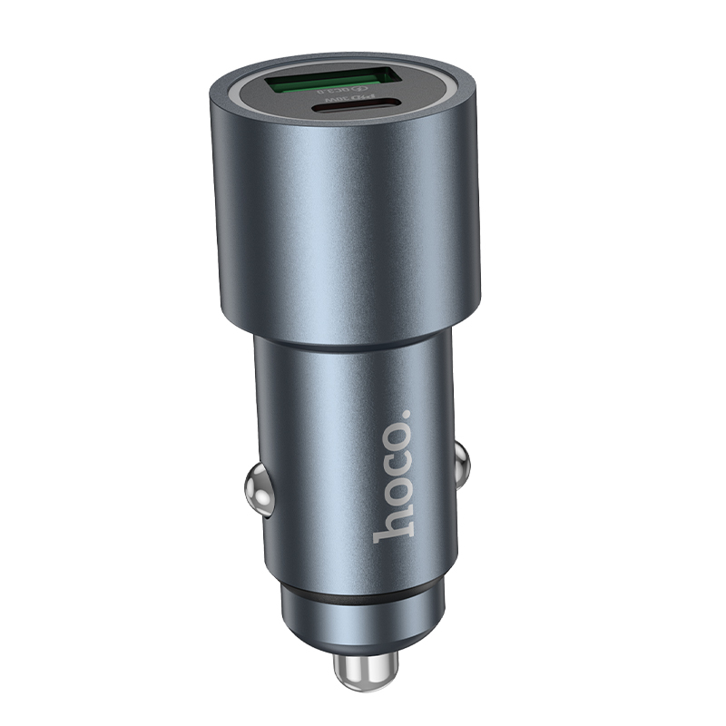 Автомобильное зарядное устройство HOCO Z60 Bloom, 1xUSB + 1xUSB-C, 48W, серый металлик фото