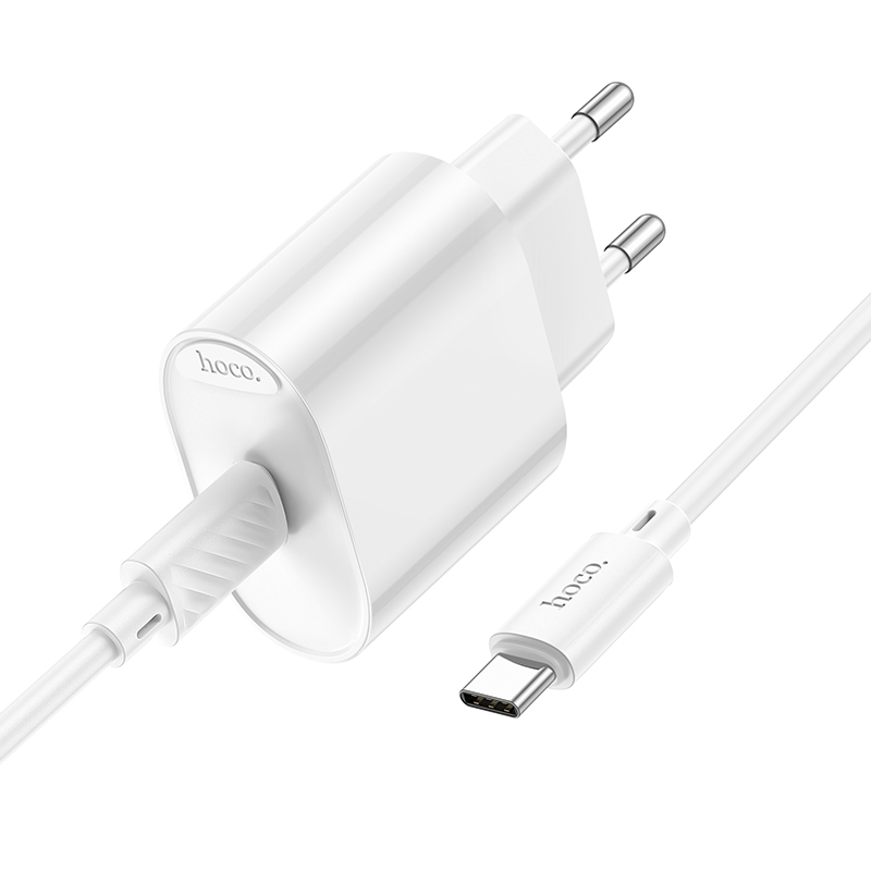 Сетевое зарядное устройство HOCO C109A Fighter 1xUSB-C с Кабелем Type-C - Type-C, 20W, белый фото