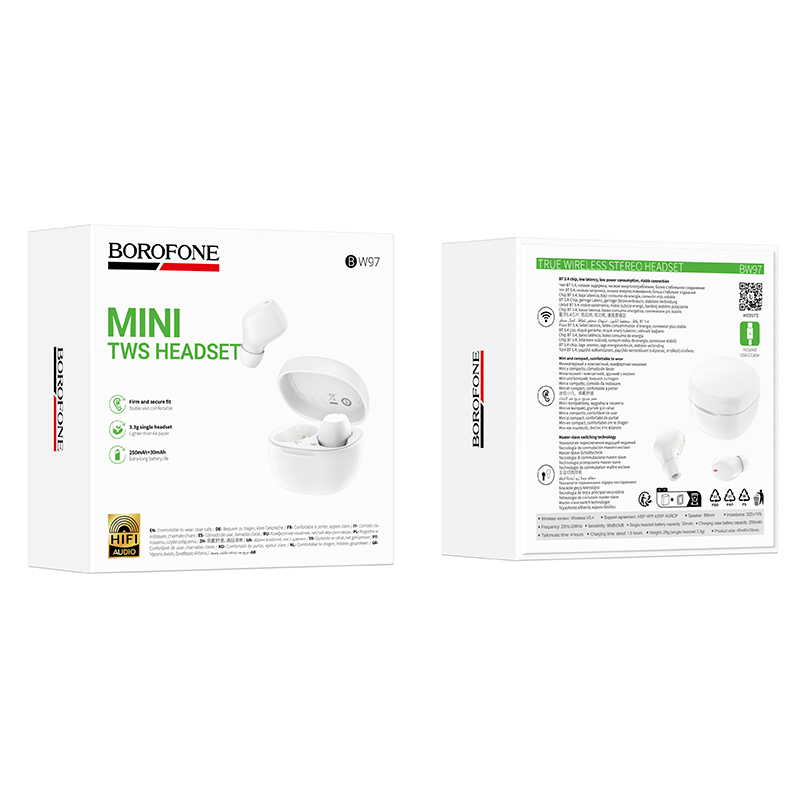 Беспроводные наушники TWS BOROFONE BW97 Clear, Bluetooth 5.4, белый фото
