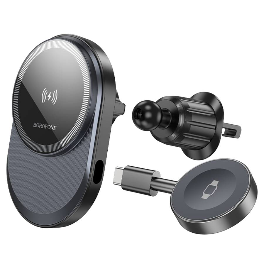 Автомобильный держатель BOROFONE BH219 Fine, магнитный с беспроводной зарядкой, 15W, на воздуховод, черный фото