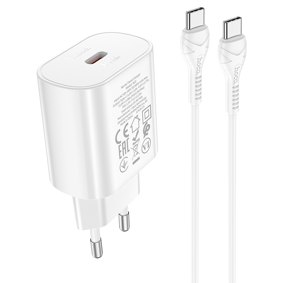 Сетевое зарядное устройство HOCO N22 Jetta 1xUSB-C с Кабелем Type-C - Type-C, 25W, белый фото