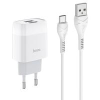 Сетевое зарядное устройство HOCO C73A Glorious 2xUSB с Кабелем USB - Type-C, 2.4A, 10.8W, белый фото