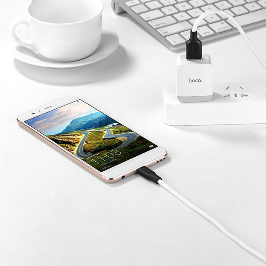 Кабель USB HOCO X21 Silicone USB - Type-C, 2А, 1 м, белый+черный фото