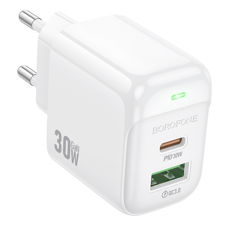 Сетевое зарядное устройство BOROFONE BAS45A Potential 1xUSB + 1xUSB-C, 3A, 30W, белый фото