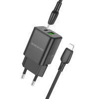 Сетевое зарядное устройство BOROFONE BN14 Royal 1xUSB + 1xUSB-C с Кабелем Type-C - Lightning, 3A, 30W, черный фото