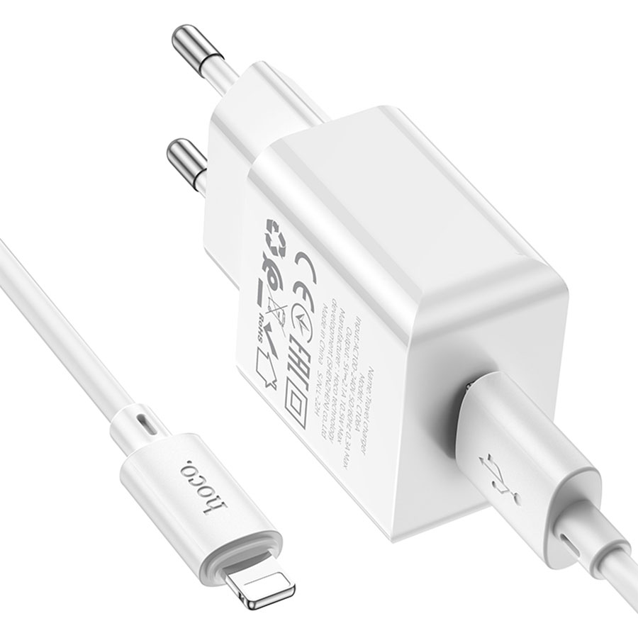 Сетевое зарядное устройство HOCO C106A 1xUSB с Кабелем USB - Lightning, 2.1A, 10.5W, белый фото