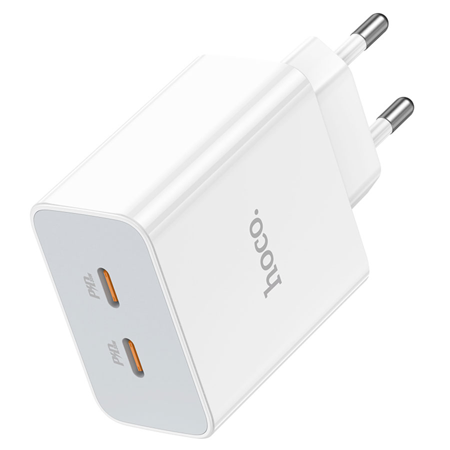 Сетевое зарядное устройство HOCO C108A Leader 2xUSB-C, 3.0A, 35W, белый фото
