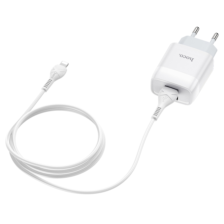 Сетевое зарядное устройство HOCO C73A Glorious 2xUSB с Кабелем USB - Lightning, 2.4A, 10.8W, белый фото