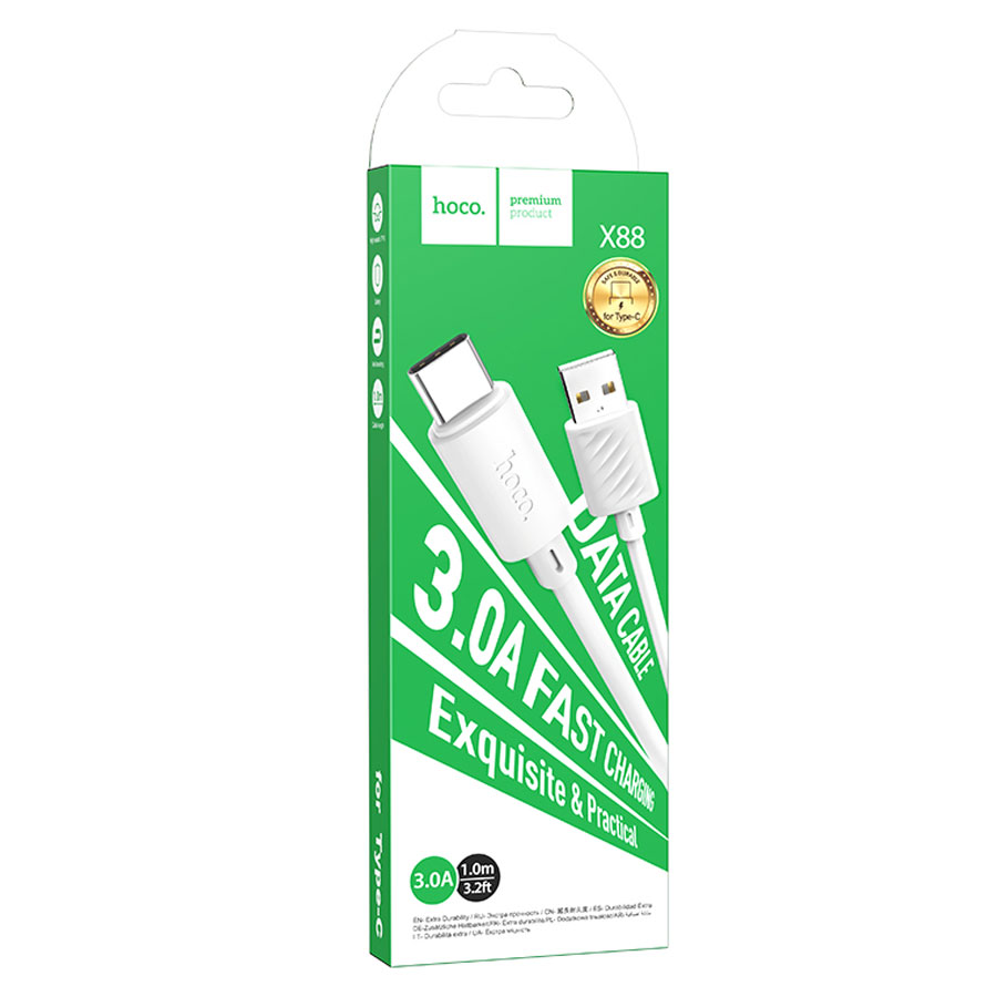 Кабель USB HOCO X88 Gratified USB - Type-C, 3A, 1 м, белый фото