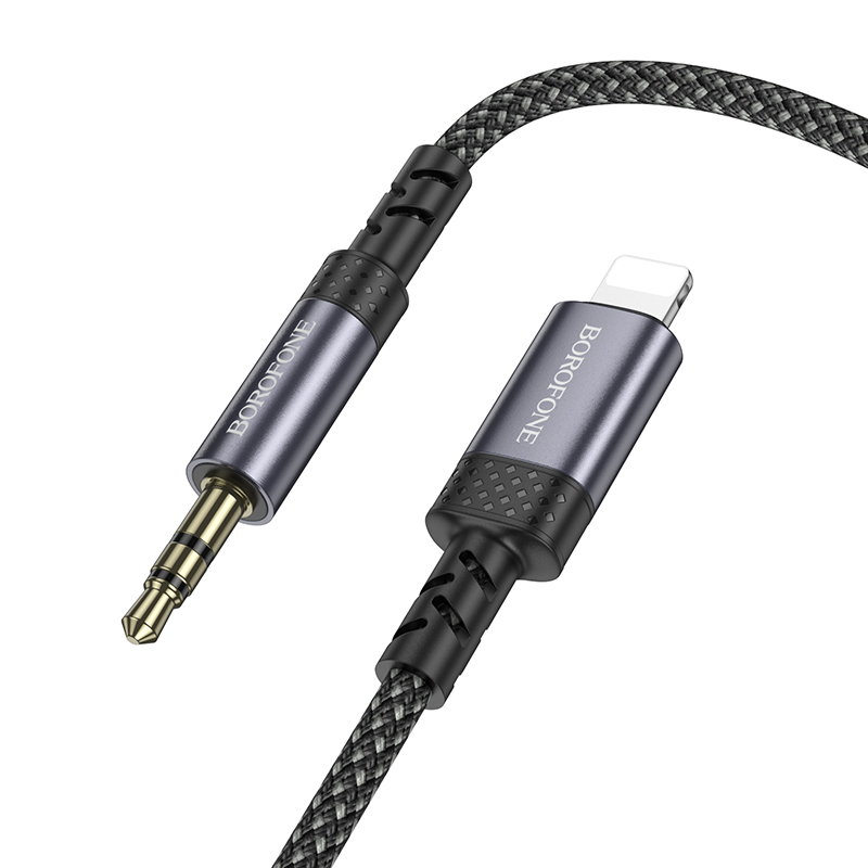 Аудиокабель BOROFONE BL24 Graceful AUX Jack 3,5 (m) - Lightning (m), 1 м, серый металлик фото