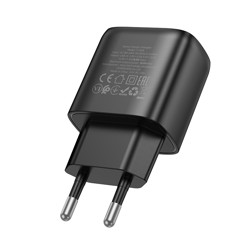 Сетевое зарядное устройство HOCO C140A Smart 1xUSB, 18W, черный фото
