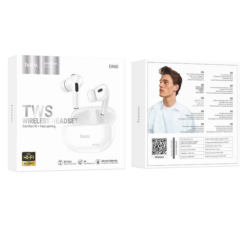Беспроводные наушники TWS HOCO EW60 Norman, Bluetooth 5.3, белый фото
