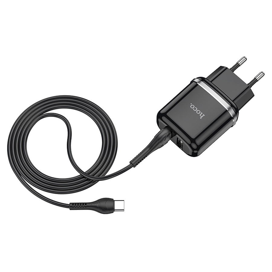 Сетевое зарядное устройство HOCO N4 Aspiring 2xUSB с Кабелем USB - Type-C, 2.4A, 10.8W, черный фото