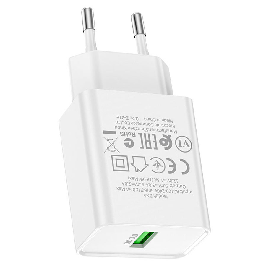 Сетевое зарядное устройство BOROFONE BN5 Jingrui single 1xUSB, 3.0A, 18W, белый фото