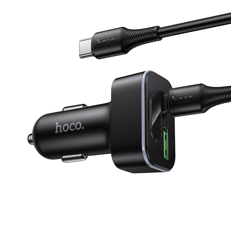 Автомобильное зарядное устройство HOCO Z63B Barry, 1xUSB + 1xUSB-C с Кабелем Type-C - Type-C, 48W, черный фото