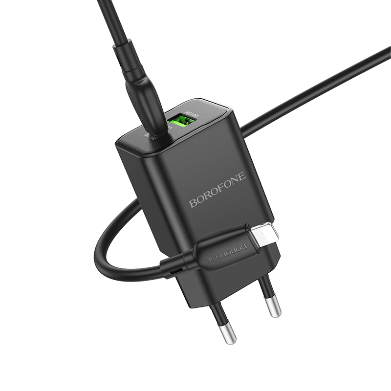 Сетевое зарядное устройство BOROFONE BN14 Royal 1xUSB + 1xUSB-C с Кабелем Type-C - Lightning, 3A, 30W, черный фото