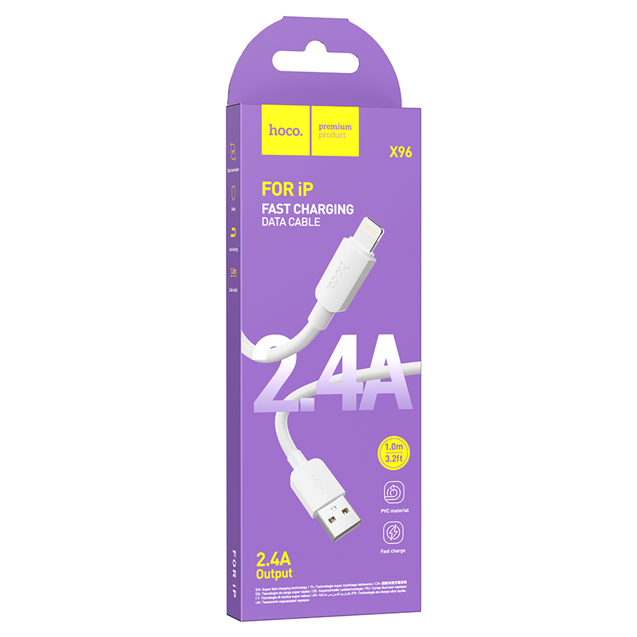 Кабель USB HOCO X96 Hyper USB - Lightning, 2.4А, 1 м, белый фото