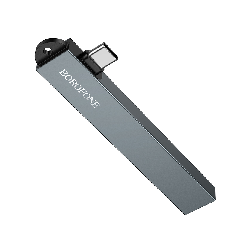 Переходник/Адаптер BOROFONE FH1A 4 в 1 Type-C (m) - 1xUSB3.0 (f) + 3xUSB2.0 (f), серый металлик фото