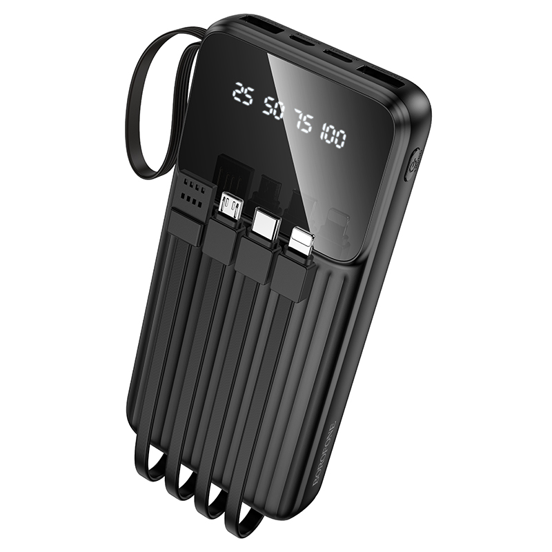 Портативный аккумулятор BOROFONE BJ76 Smart, встроенный кабель Lightning + Type-C + MircoUSB, 10000 мА⋅ч, черный фото