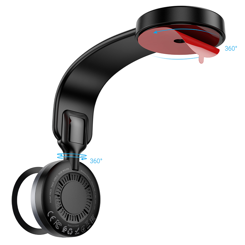 Автомобильный держатель HOCO HW29 Totem, магнитный с беспроводной зарядкой, 15W, на приборную панель, черный+серый фото