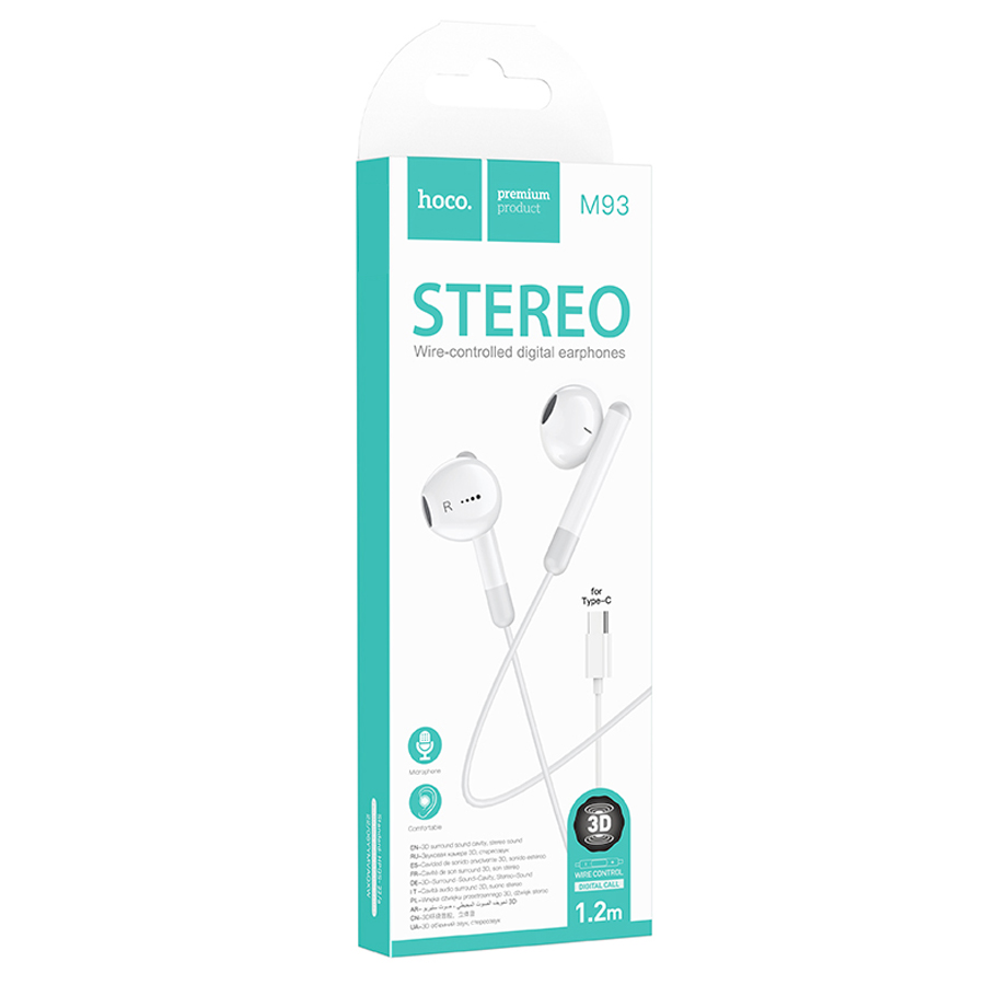 Проводные наушники HOCO M93 Wire control, Type-C, 1.2 м, белый фото