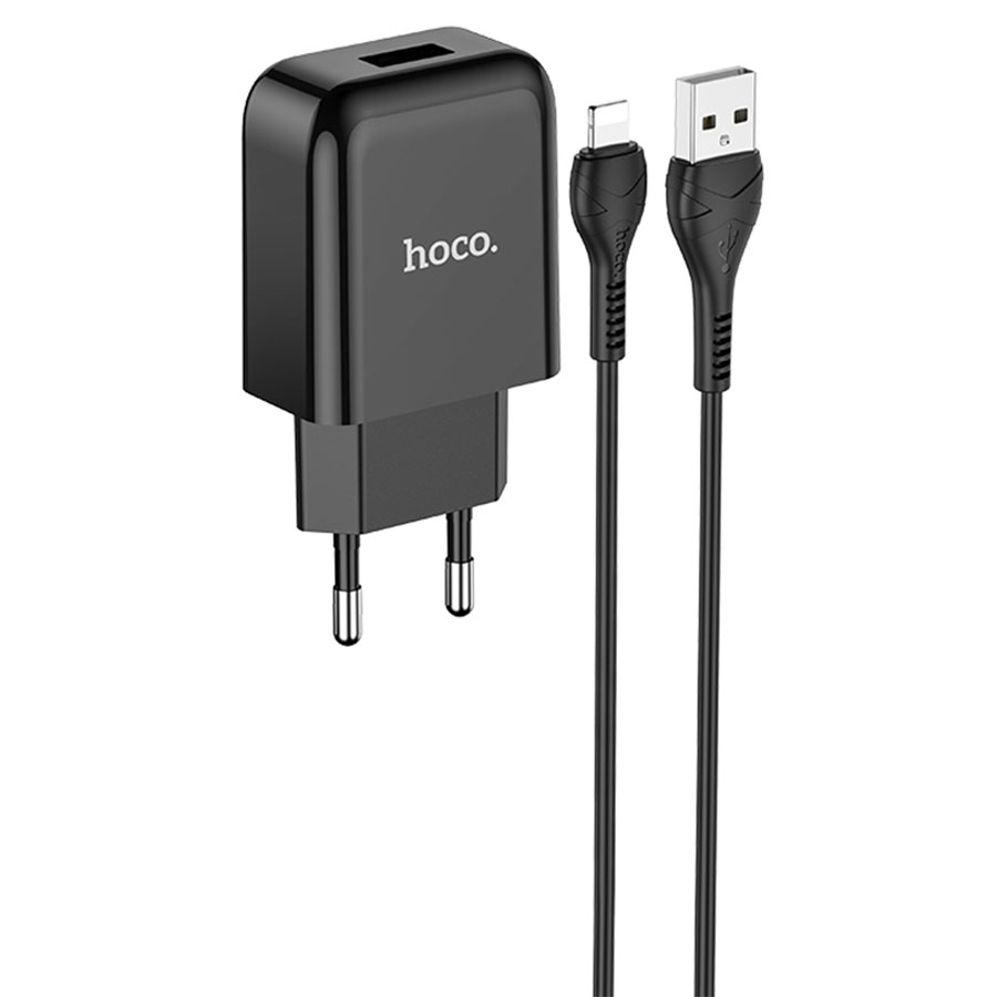 Сетевое зарядное устройство HOCO N2 Vigour single 1xUSB с Кабелем USB - Lightning, 2A, 10W, черный фото
