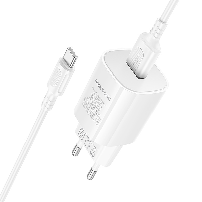 Сетевое зарядное устройство BOROFONE BA102A Pudding 1xUSB с Кабелем USB - Type-C, 18W, белый фото