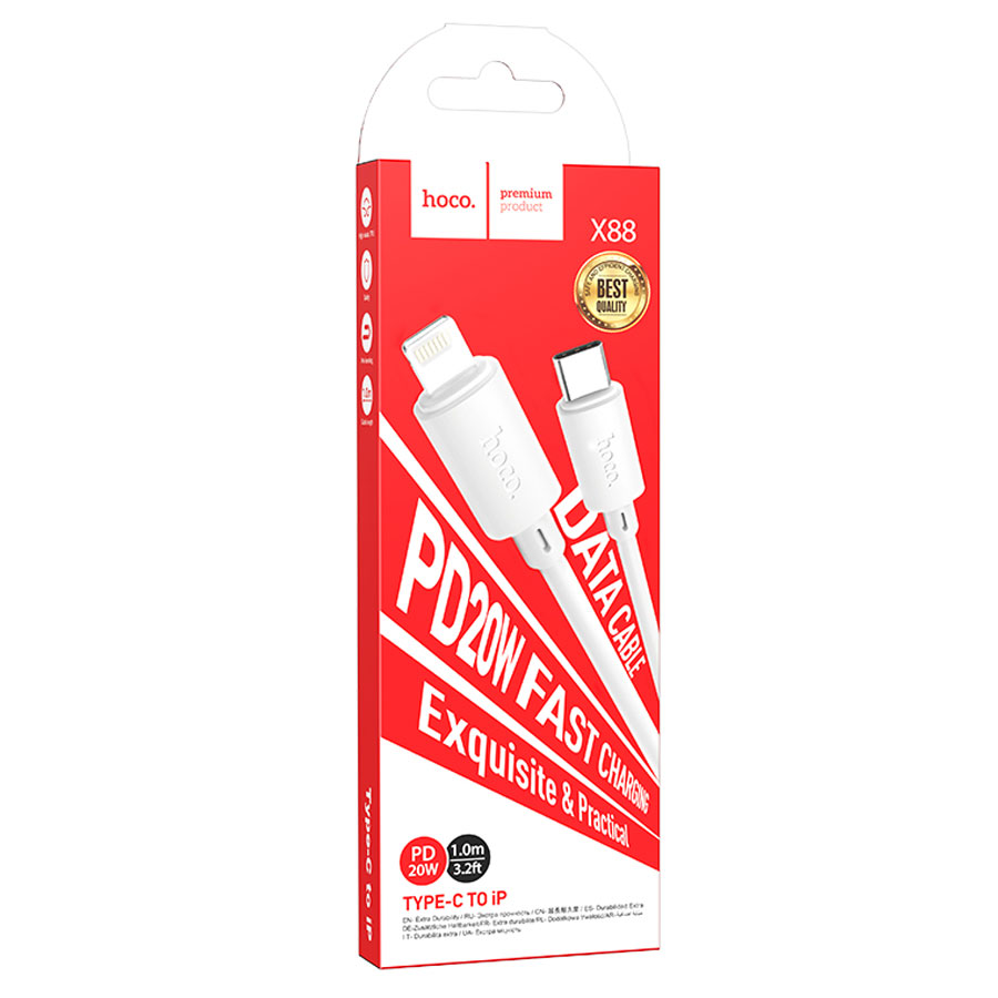 Кабель USB-C HOCO X88 Gratified Type-C - Lightning, 20W, 1 м, белый фото