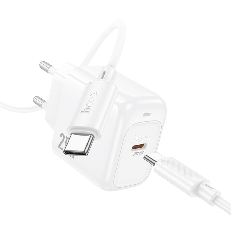 Сетевое зарядное устройство HOCO CS53A Surplus 1xUSB-C с Кабелем Type-C - Type-C, 25W, белый фото