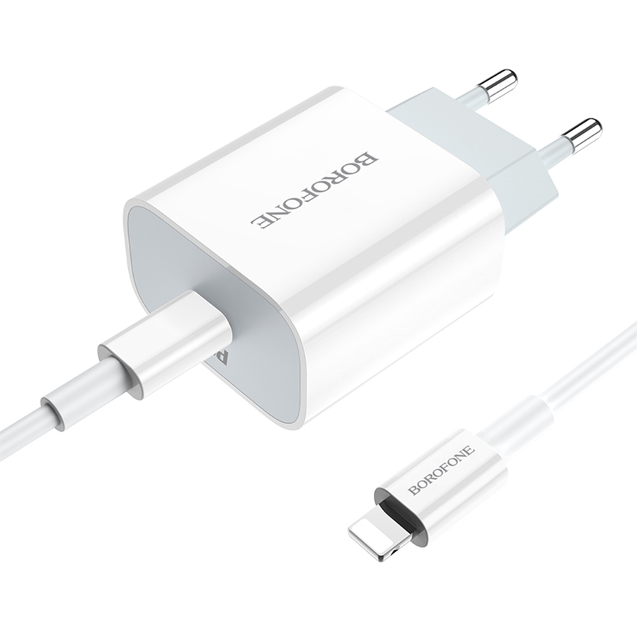 Сетевое зарядное устройство BOROFONE BA38A Speedy 1xUSB-C с Кабелем Type-C - Lightning, 3A, 20W, белый фото