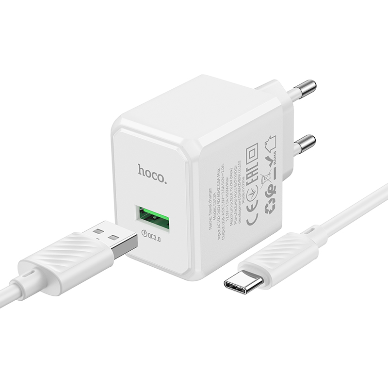 Сетевое зарядное устройство HOCO CS12A Ocean 1xUSB с Кабелем USB - Type-C, 18W, белый фото