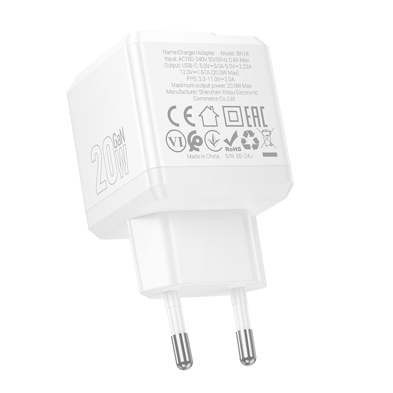 Сетевое зарядное устройство BOROFONE BN18 Intenso 1xUSB-C, 20W, белый фото