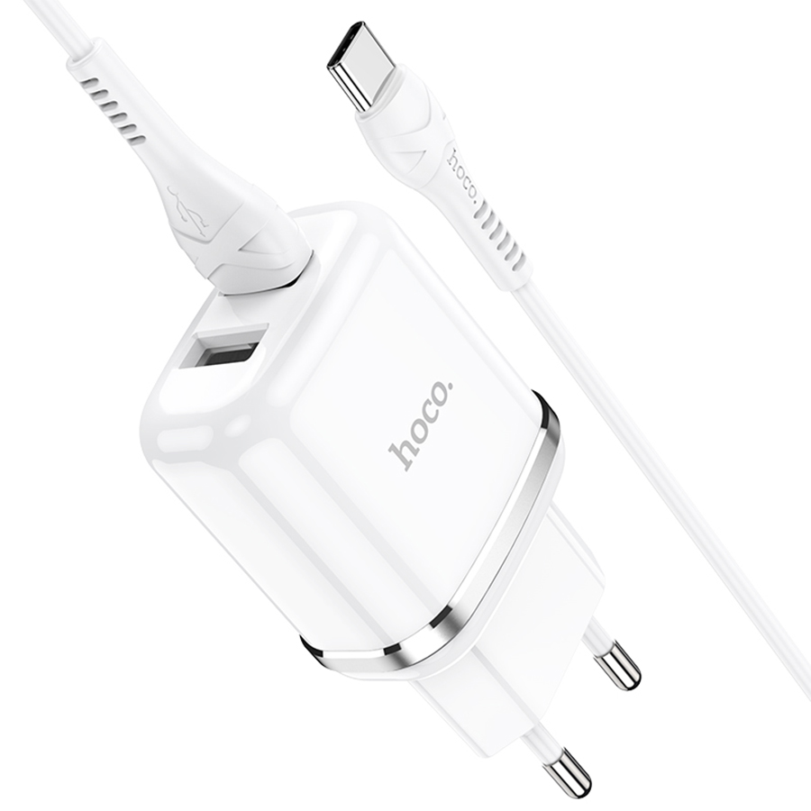 Сетевое зарядное устройство HOCO N4 Aspiring 2xUSB с Кабелем USB - Type-C, 2.4A, 10.8W, белый фото