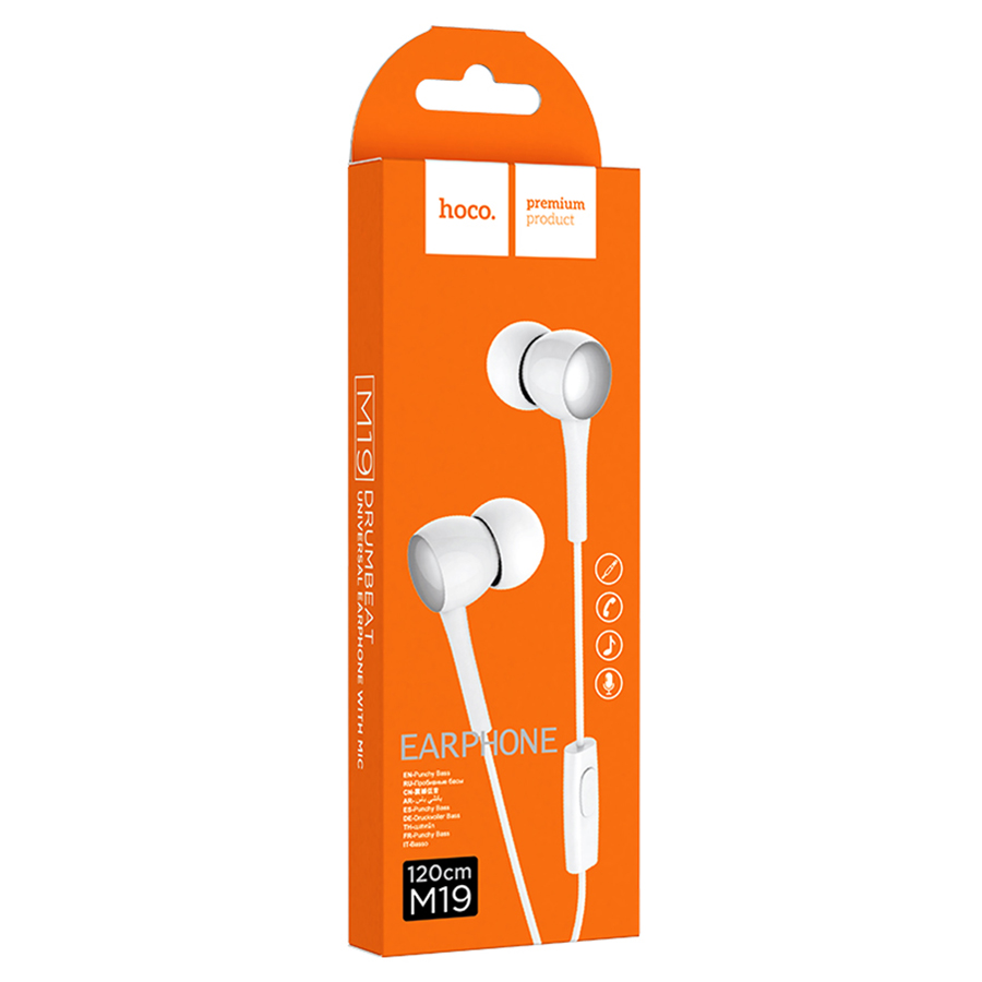 Проводные наушники HOCO M19 Drumbeat, Jack 3.5mm, 1.2 м, белый фото